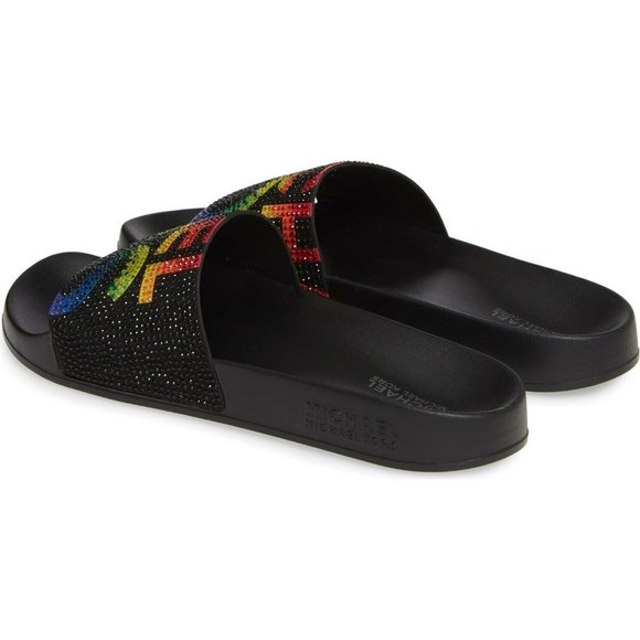 Michael Kors Gilmore Slides Black Rainbow Crystals - Picture 9 of 12